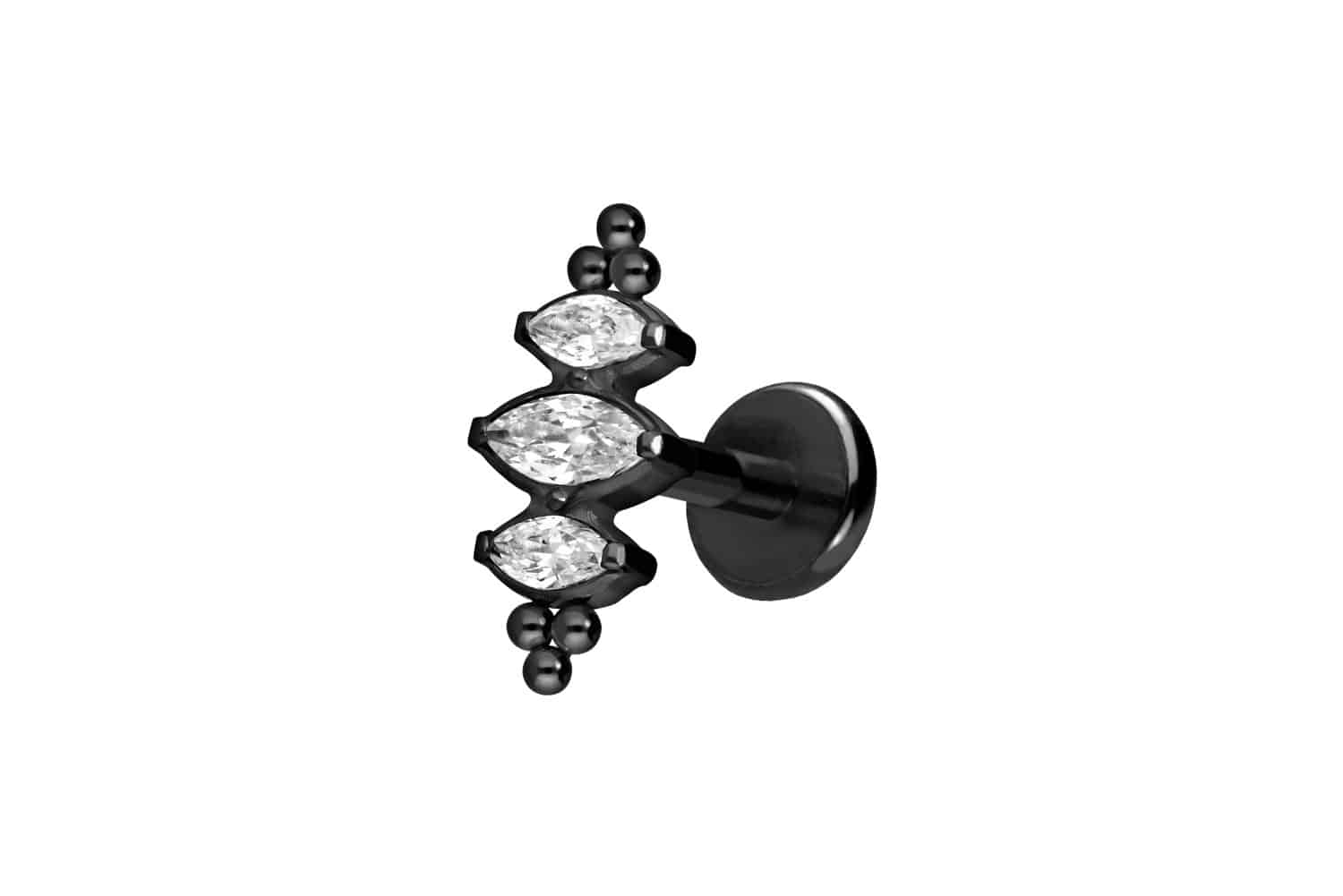 Titan Labret Piercing mit Push Fit 3 EINGEFASSTE KRISTALLTROPFEN + KUGELN
